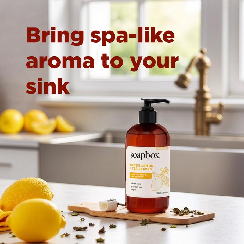 Soapbox Liquid Hand Soap, Meyer Lemon & Tea Leaves - Gentle, Moisturizing Hand Cleanser, Vegan, Cruelty Free Hand Soap for Bathroom and Kitchen, 12oz Pump Bottles (Pack of 3) - Image 3